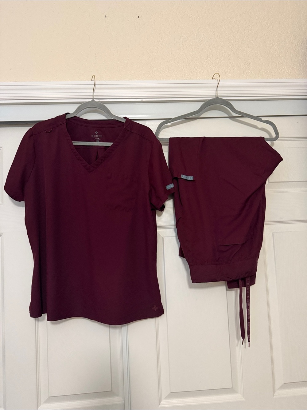 Lot of scrubs in wine MedCoture Top & Drawstring Pant and 2 zip up jackets